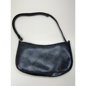 Express World Brand Womens Handbag Purse Blue Snakeskin Zip Shoulder Bag